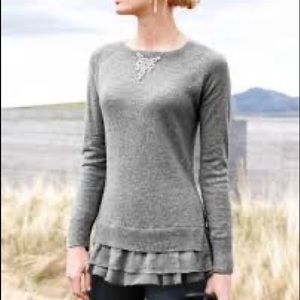 Garnet Hill Cashmere Navy Blue shirttail sweater